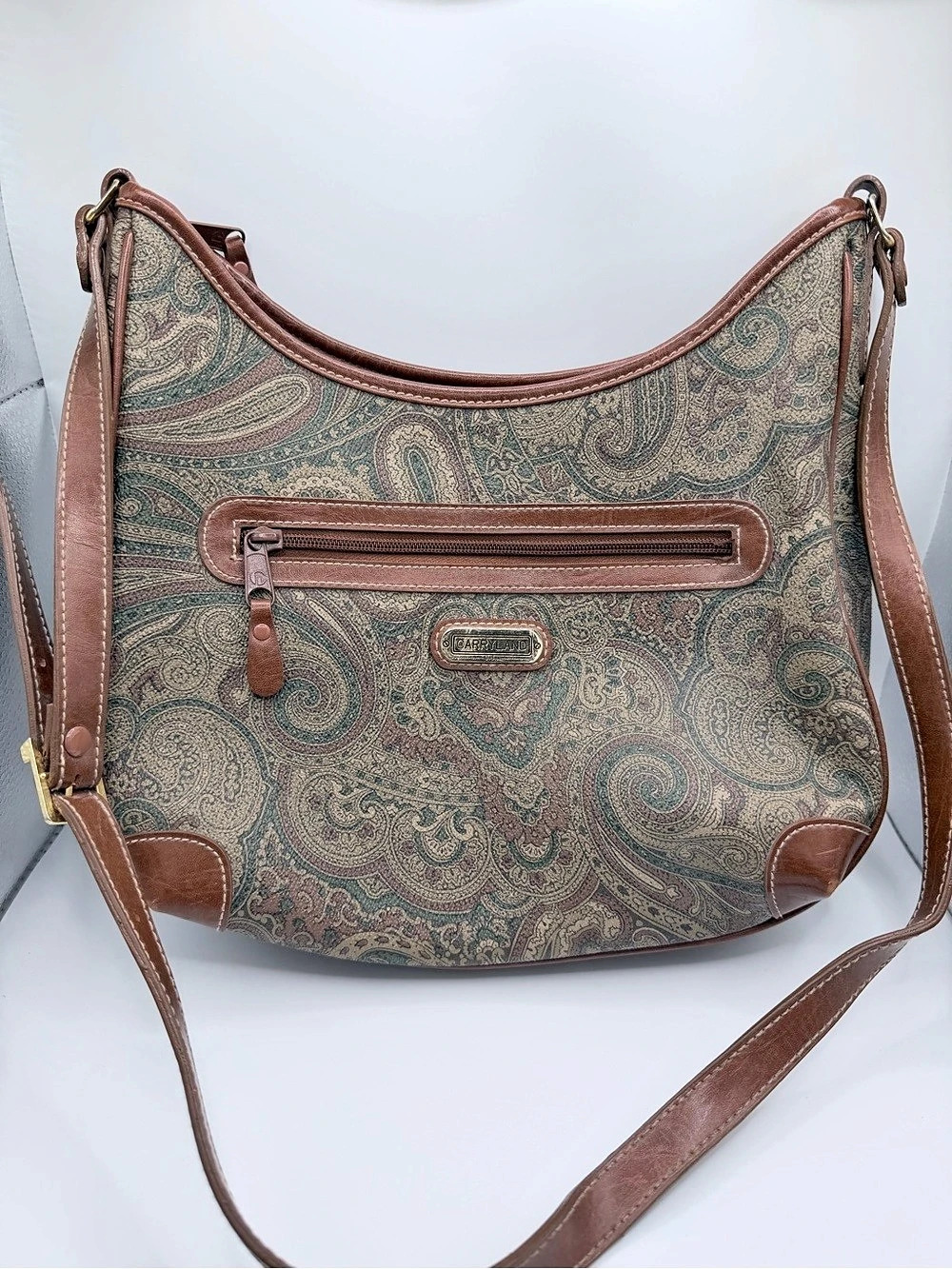 Vintage Boho Paisley Crossbody Bag Faux Leather Brown 90s Y2K Cottagecore